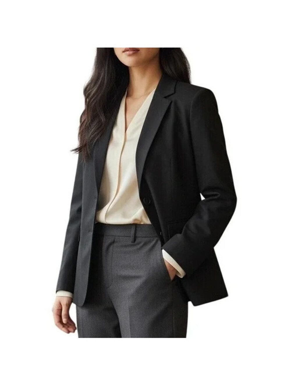 Talbots 12P Black Wool Blend 2 Button Blazer Lined Business Work